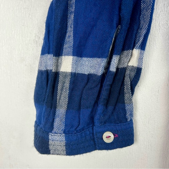 Anthropologie | HOLDING HORSES button up roll tab fringe hem blue plaid country - Picture 9 of 16